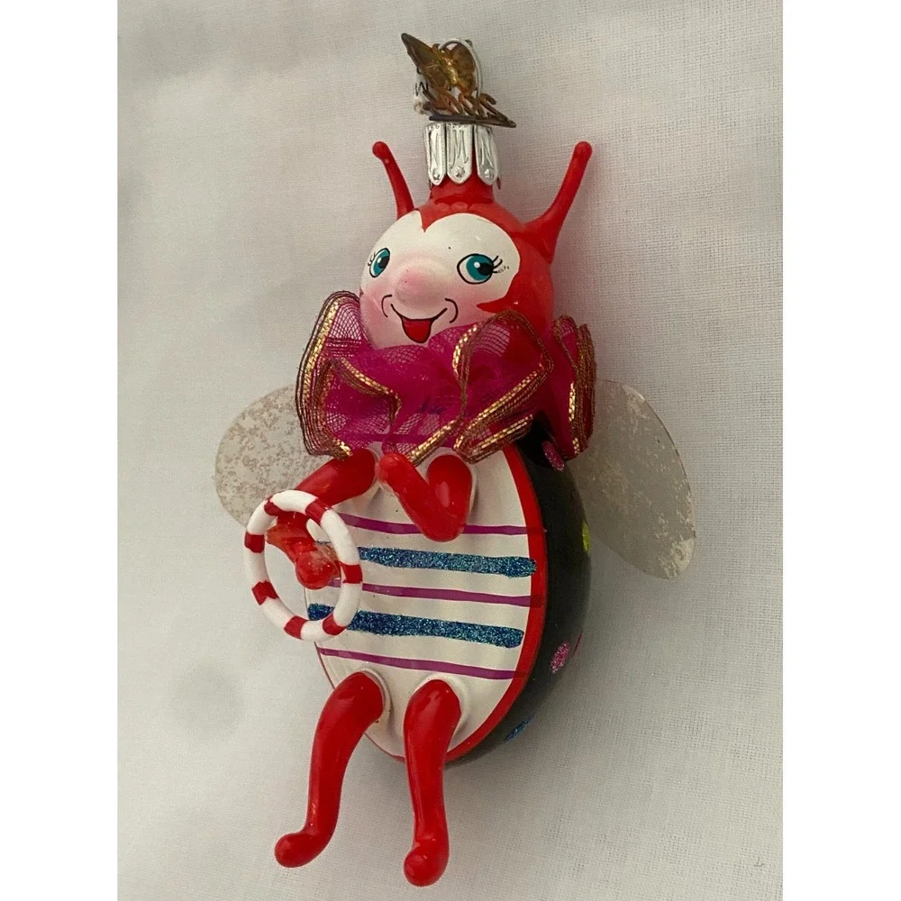 Vtg 2004 NEIMAN MARCUS Blown Glass BUG Glitter Christmas ORNAMENT